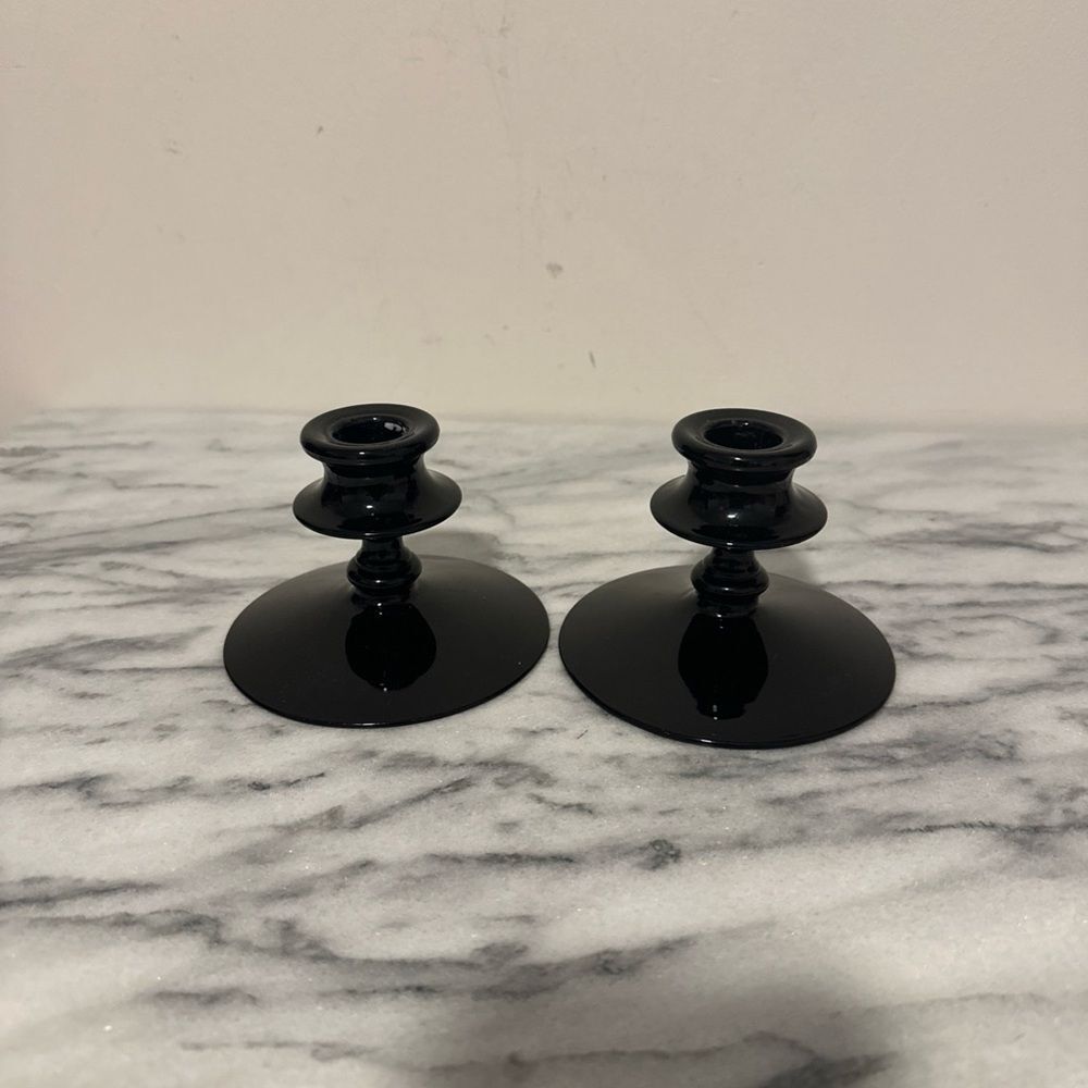 Elegant Black Glass Candle Holders
